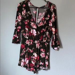 Green floral romper